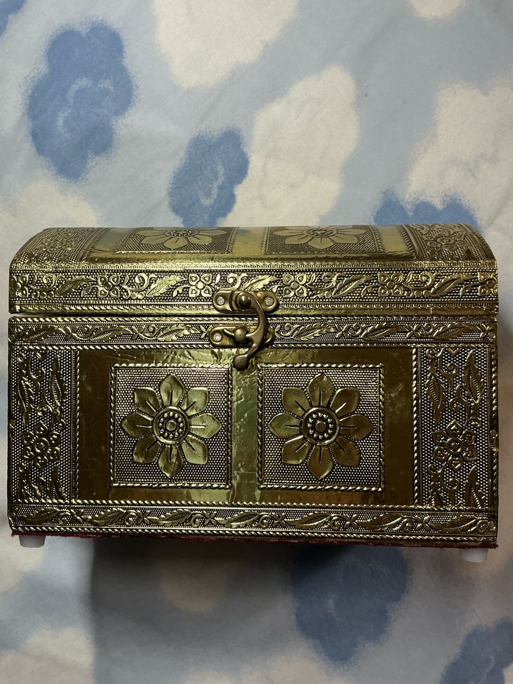 Ornate Gold Floral Metallic Colored Treasure Box with Velvet Parts